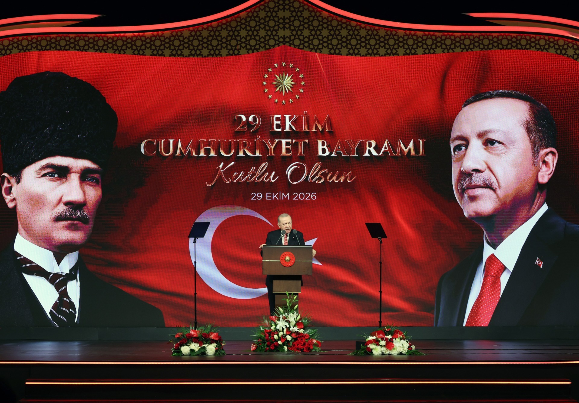 Erdogan delivers remarks at the official dinner at the Presidential Complex in Ankara