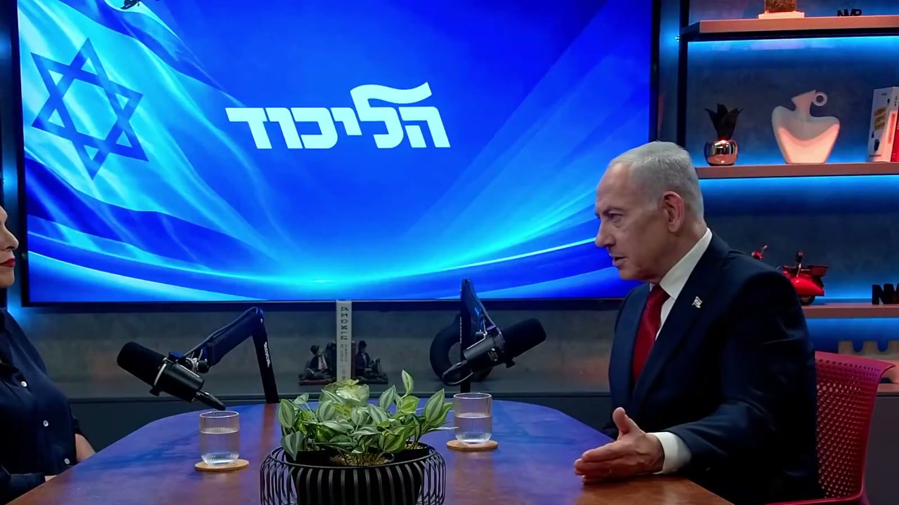 Netanyahu during the interview in the Likud studio