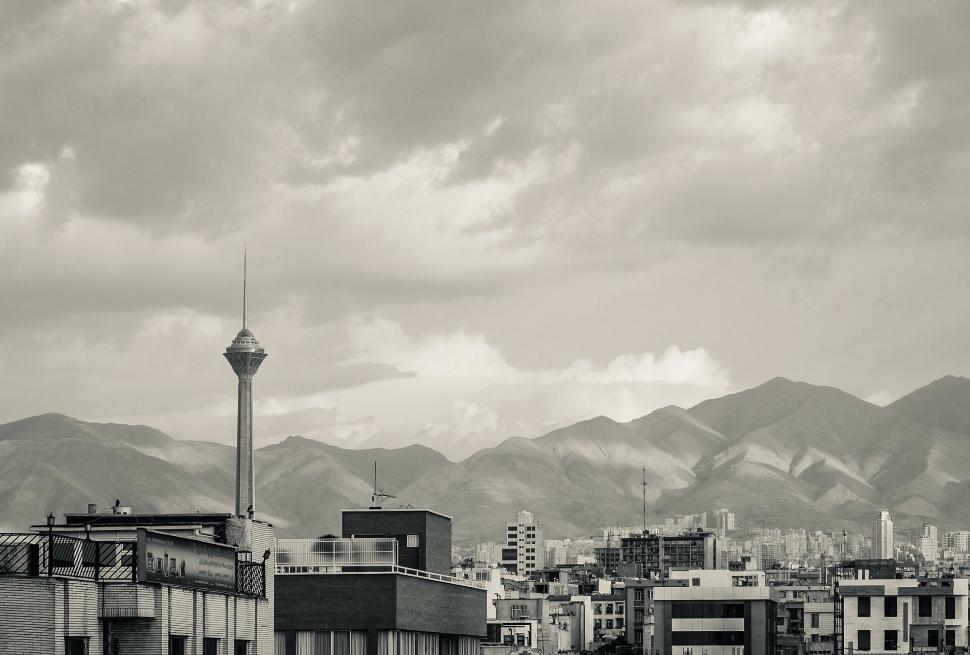 Tehran’s skyline with Milad Tower and the Alborz Mountains