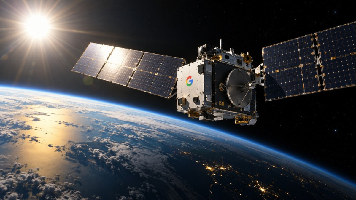 Illustrative image of a solar-powered satellite