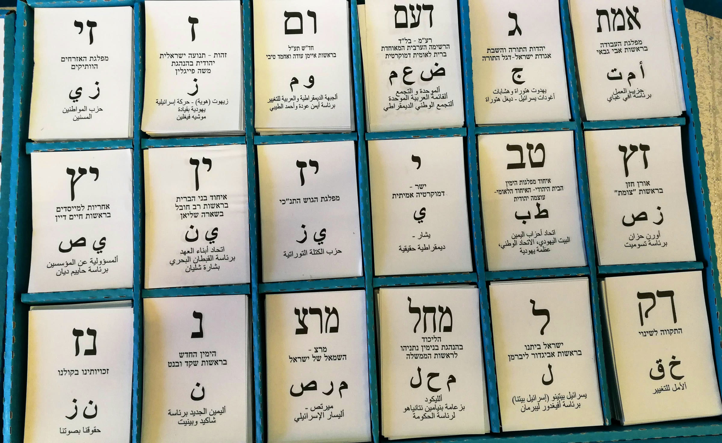 İsrail Knesset seçimlerine ait oy pusulaları dağıtım kutusunun içinde