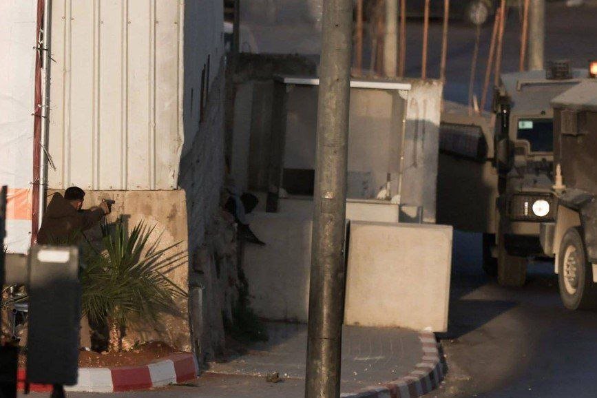 Israeli occupation army military vehicle at the checkpoint after the attack