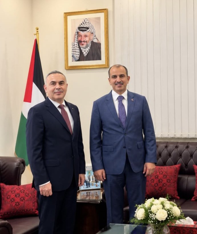 Ambassador Yakup Caymazoğlu during his visit to Palestinian Ambassador to Qatar Fayez Majed Abu Al Rab