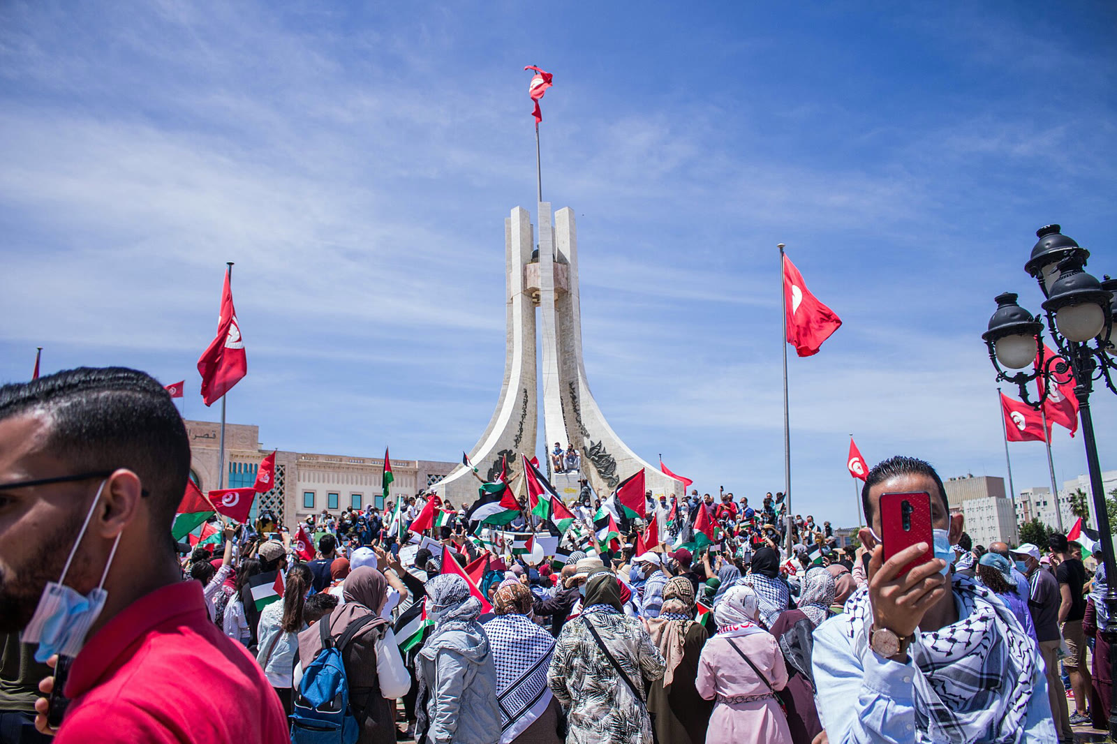 Tunus'ta Kasbe Meydanı'nda Filistin'e destek gösterisi, Mayıs 2021 (arşiv)