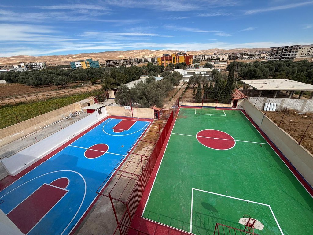 The school’s basketball and football courts