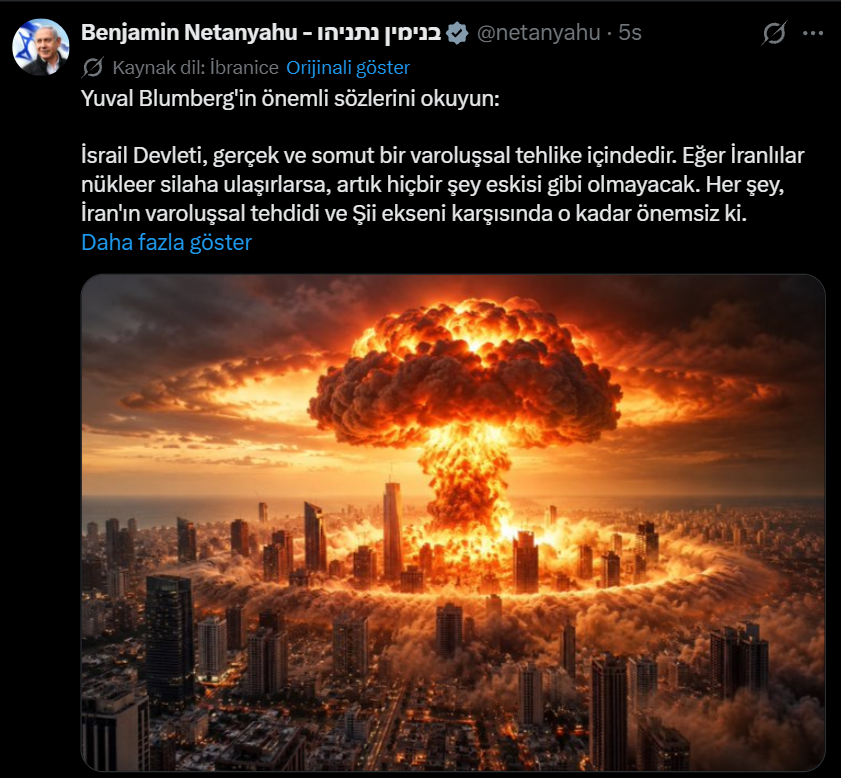 The nuclear explosion image posted by Netanyahu