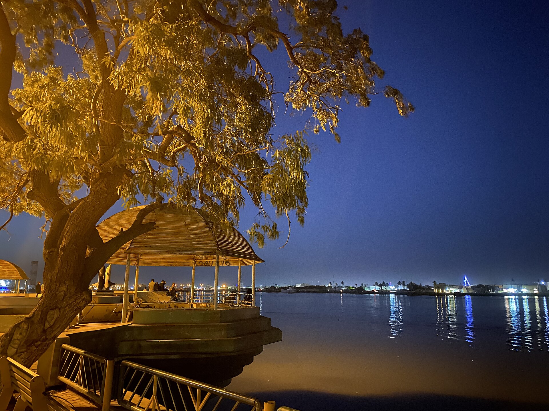 The Shatt al-Arab waterfront in Basra at night